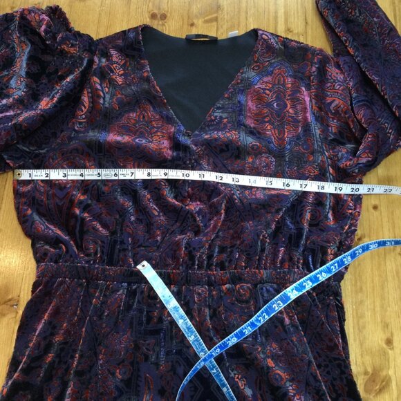 Dark Paisley Velvet Burnout Midi Dress Tahari PXL XL Petite Whimsigoth Grunge - Picture 10 of 12